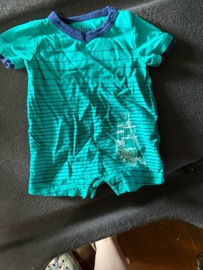 Circo Teal & Navy Striped Baby One-Piece with Ship Graphic